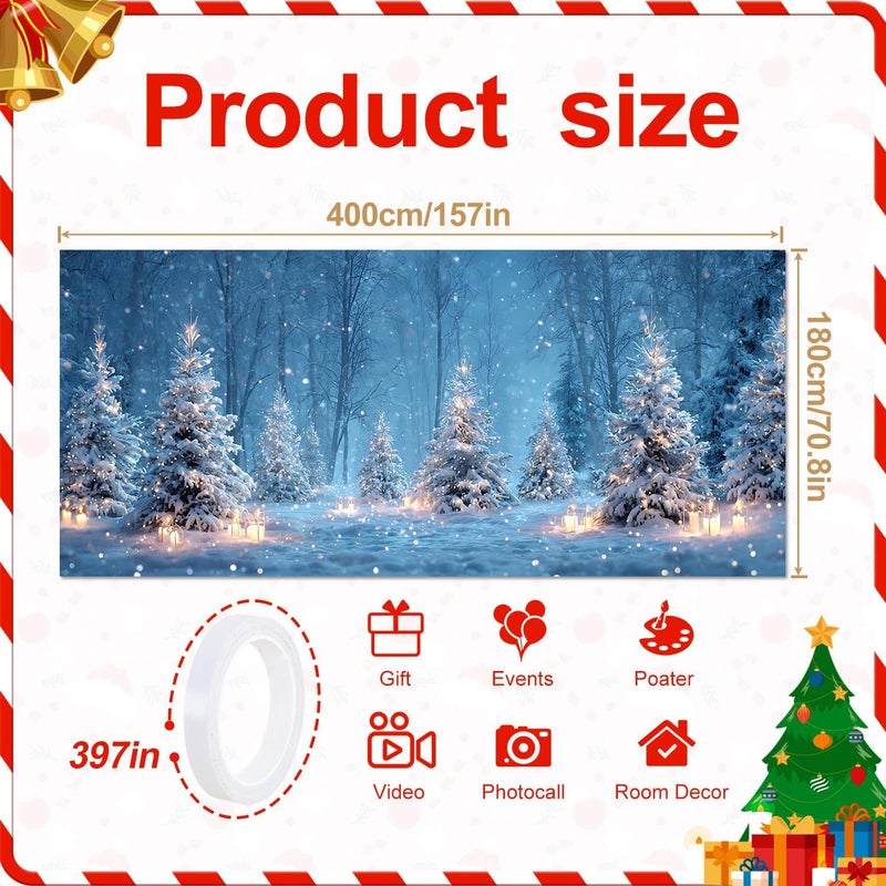 THISFIND Winter Wonderland Garage Door Banner – Snowy Forest with Candlelight Scene – Holiday Outdoor Decoration for Home or Events - Image 2